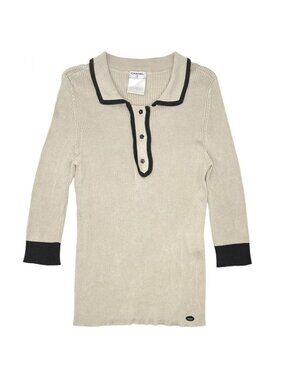 Chanel Top Camellia Knit 3/4 Length Apparel Clothes 38 Beige